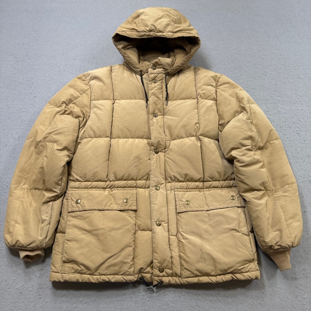 Vintage Eddie Bauer Puffer Jacket Men's Large Brown Quilted Down Hooded Parka
